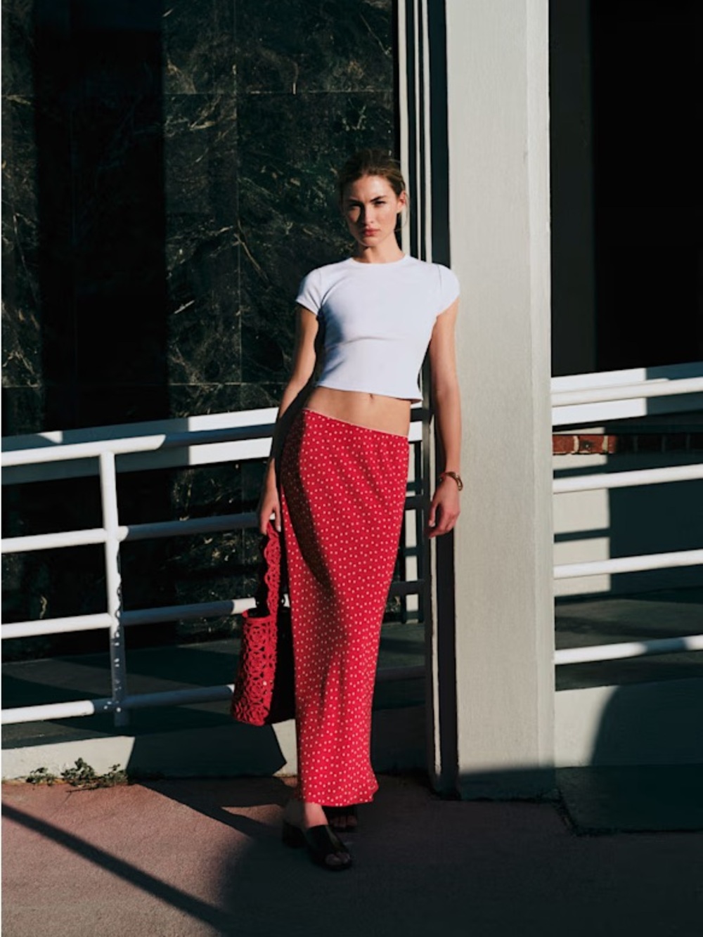 Sezane Red Polka Dot Maxi Skirt